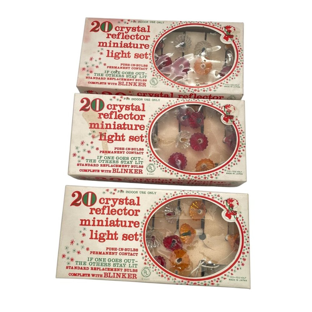 IMC Christmas Lights Vintage Crystal Reflector Miniature 3 Sets 20 Lights Each